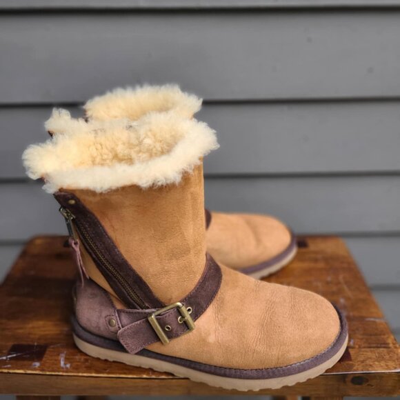 UGG Blaise Classic Shearling Zip Boots Brown Chestnut size 8 - Picture 10 of 11